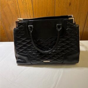 Rebecca Minkoff Quilted Black Leather Satchel with Strap Handbag